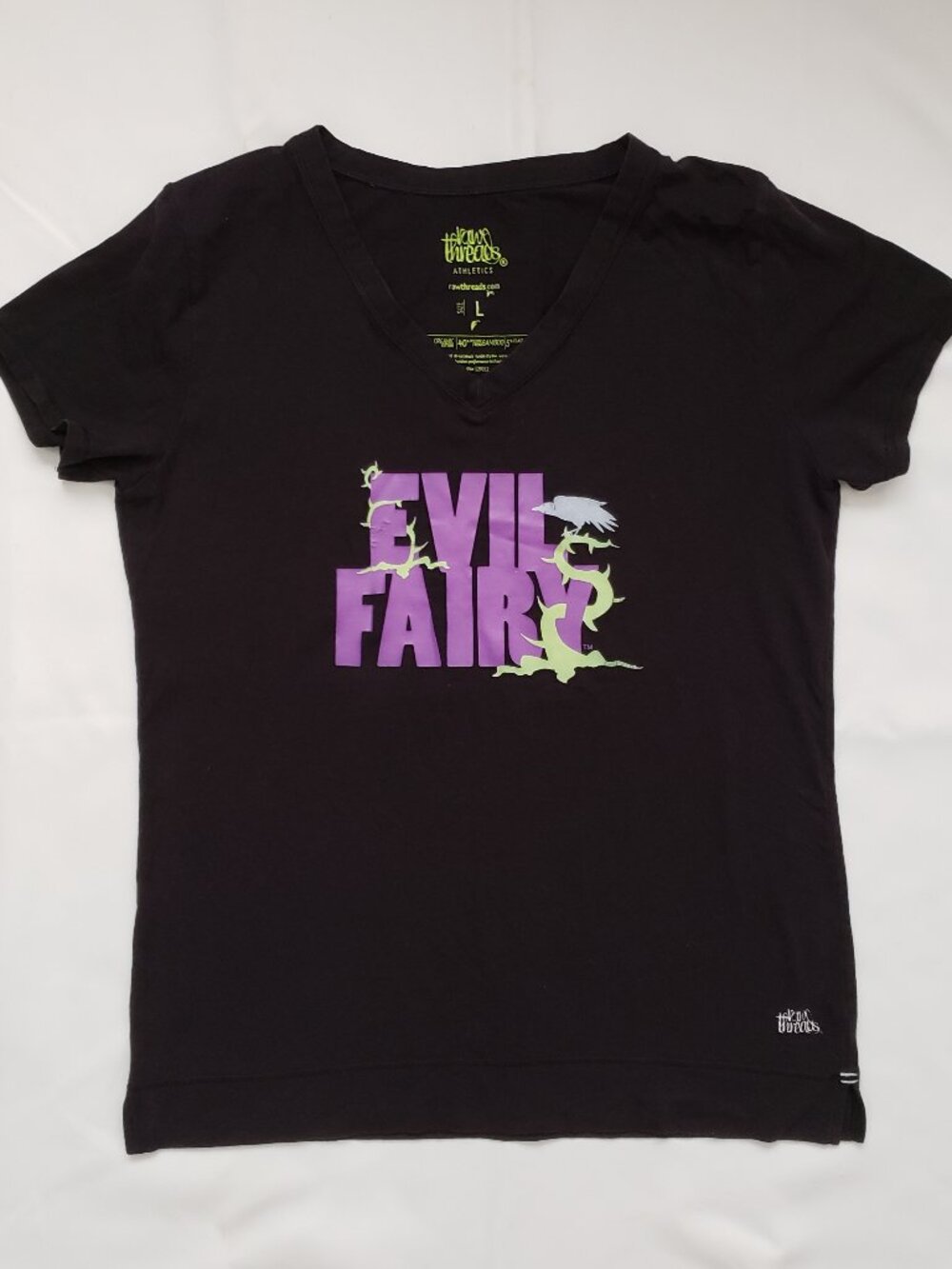 Raw Threads Evil Fairy size Large shirt goth black purple logo organic cotton
